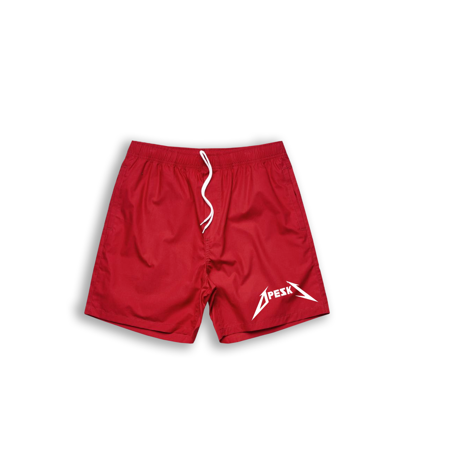 RED NYLON DPESKL SHORTS